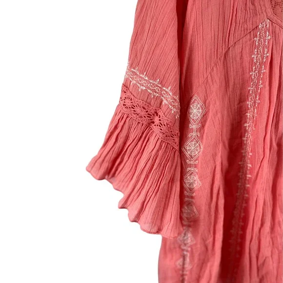 Free People Pink Hand Embroidered Cold Shoulder Tunic Dress Size Small  EUC - Picture 5 of 9